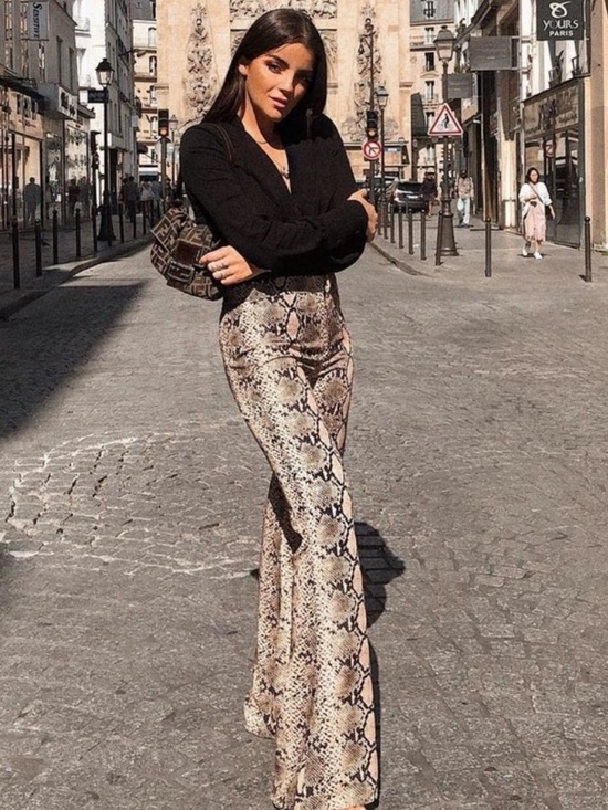 Zara Pants - ZARA Snakeskin Print Trousers Flared Wide Leg Pants Size Medium Like New